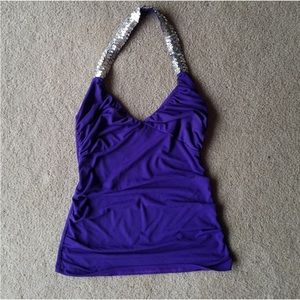 Sexy Sequins Purple Halter Top Ruched Top from Italy Like NEW